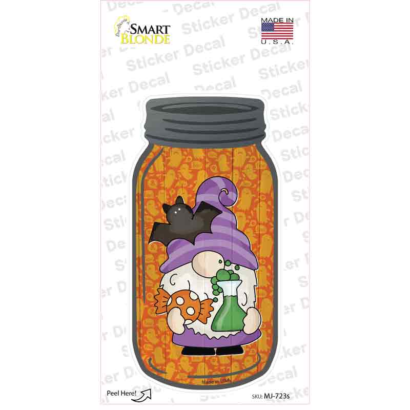 MJ-723s-M Gnome with Flying Bat Novelty Mason Jar Sticker Decal, Medium