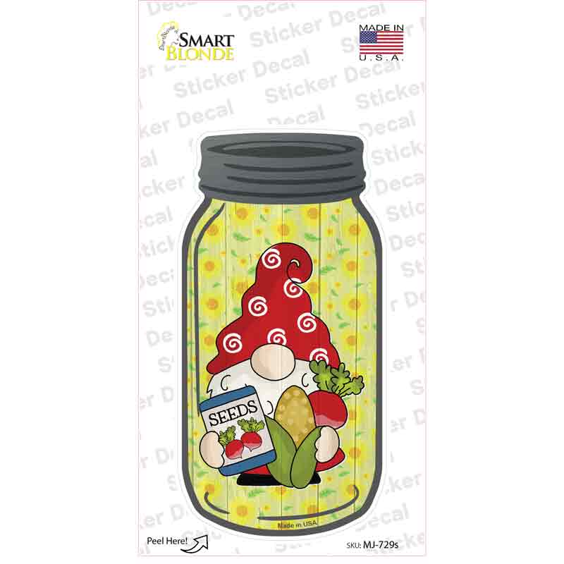 MJ-729s-M Gnome with Corn & Beets Novelty Mason Jar Sticker Decal, Medium