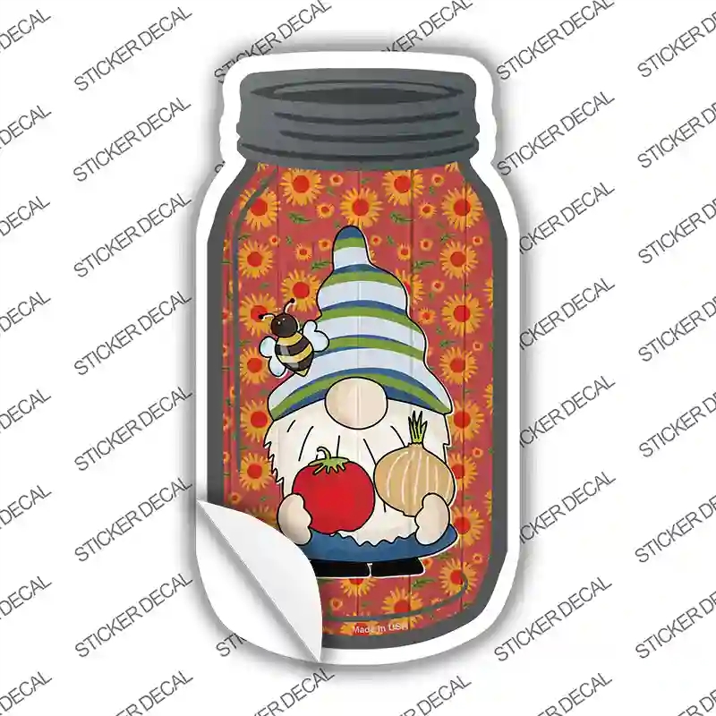 MJ-730s-S Gnome with Tomato & Onion Novelty Mason Jar Sticker Decal, Small