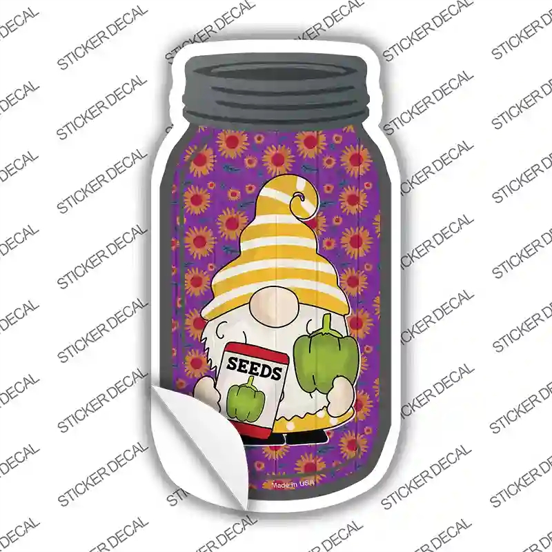 MJ-733s-S Gnome with Pepper Seeds Novelty Mason Jar Sticker Decal, Small