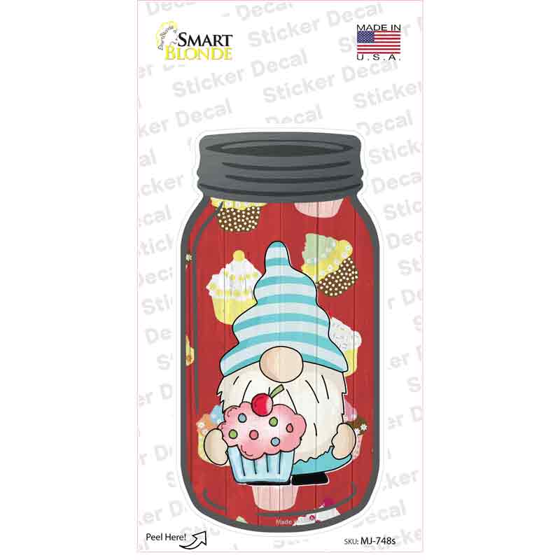 MJ-748s-M Gnome with Pink Cupcake Novelty Mason Jar Sticker Decal, Medium
