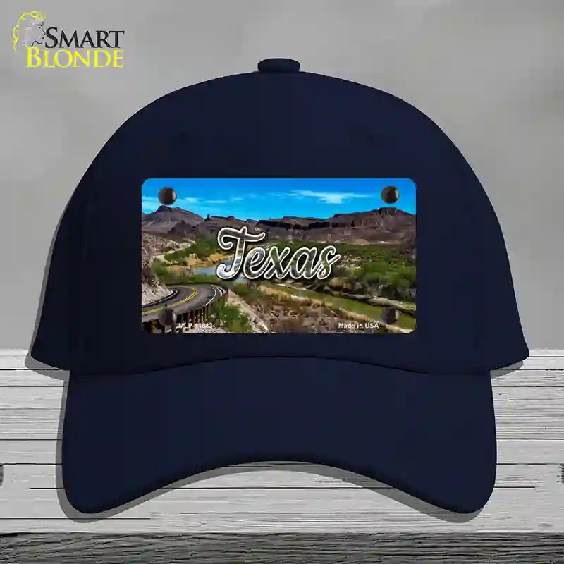 HAT20-MLP-11633 Texas Open Mountain Road State Novelty License Plate Hat, Cotton - Navy