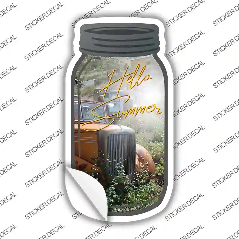MJ-044s-L Hello Summer Novelty Mason Jar Sticker Decal, Large