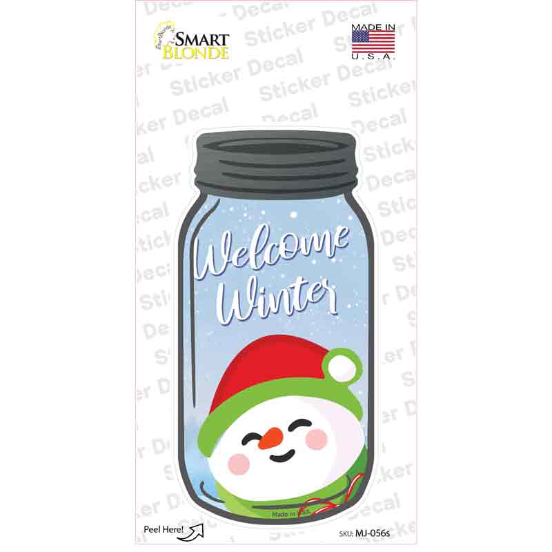 MJ-056s-M Welcome Winter Snowman Novelty Mason Jar Sticker Decal, Medium