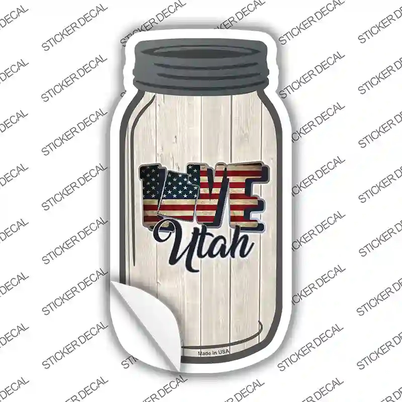 MJ-103s-S Love Utah Silhouette Novelty Mason Jar Sticker Decal, Small