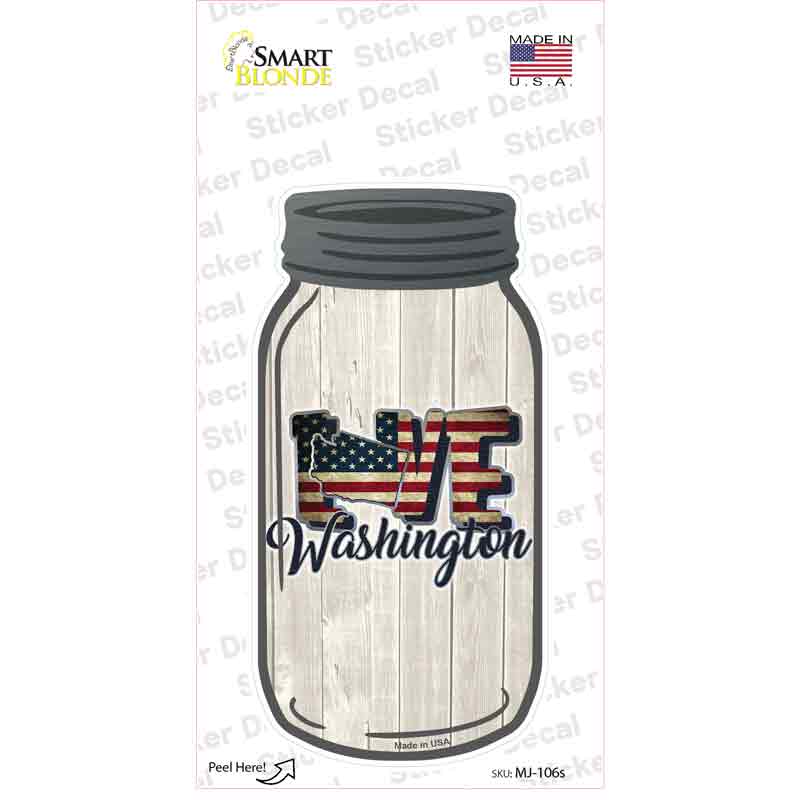 MJ-106s-M Love Washington Silhouette Novelty Mason Jar Sticker Decal, Medium