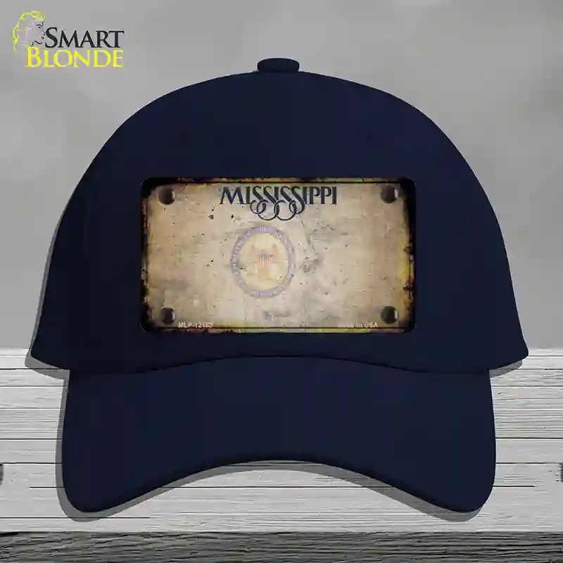 HAT20-MLP-12183 Mississippi Great Seal Rusty Blank Novelty License Plate Hat, Cotton - Navy