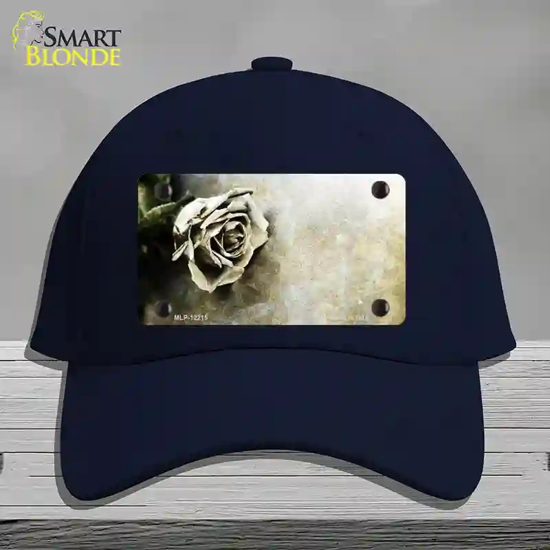 HAT20-MLP-12215 Black & White Rose Novelty License Plate Hat, Cotton - Navy