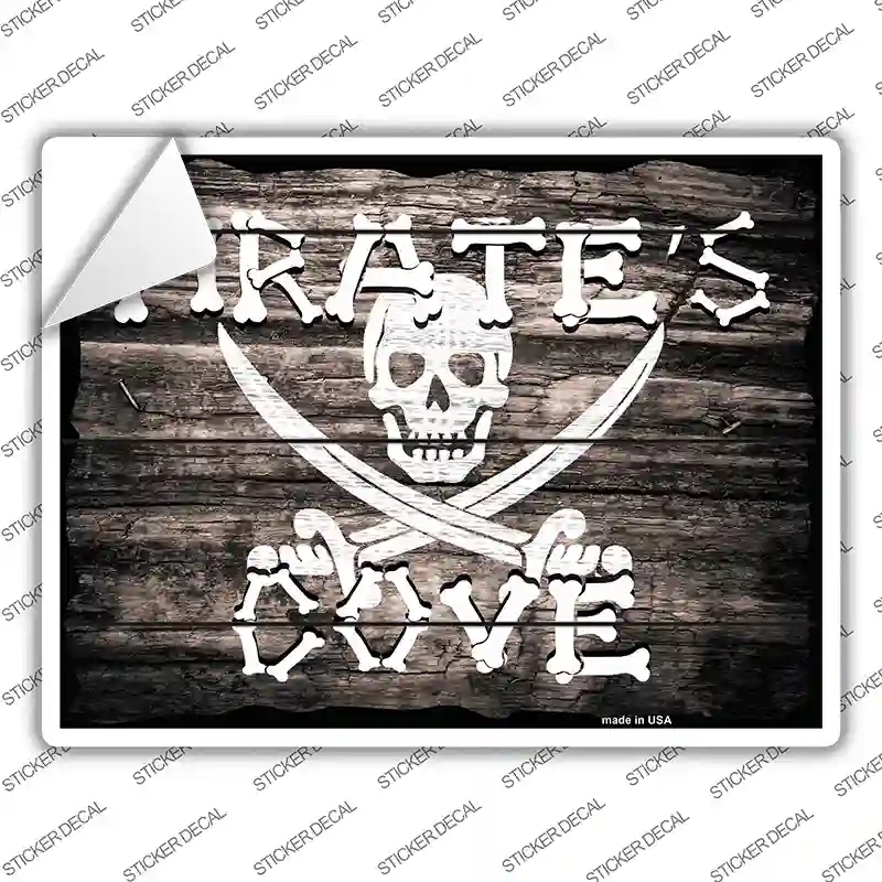 P-1808s-S Pirates Cove Wood Look Novelty Rectangle Sticker Decal, Small