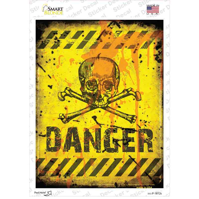P-1812s-M Danger with Skulls Novelty Rectangle Sticker Decal, Medium