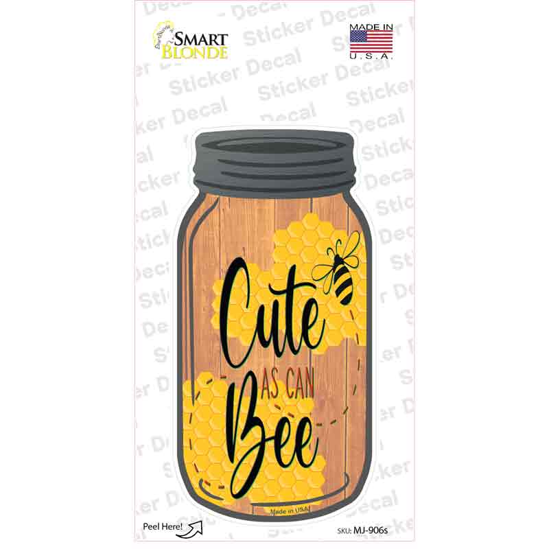 MJ-906s-M Cute As Can Bee Novelty Mason Jar Sticker Decal, Medium