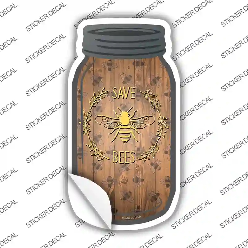 MJ-915s-S Save Bees Wood Novelty Mason Jar Sticker Decal, Small