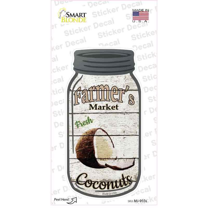 MJ-955s-M Coconuts Farmers Market Novelty Mason Jar Sticker Decal, Medium