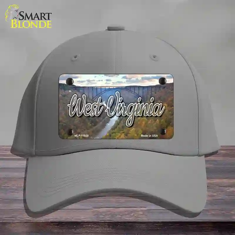 HAT23-MLP-11639 West Virginia River Bridge State Novelty License Plate Hat, Cotton - Gray