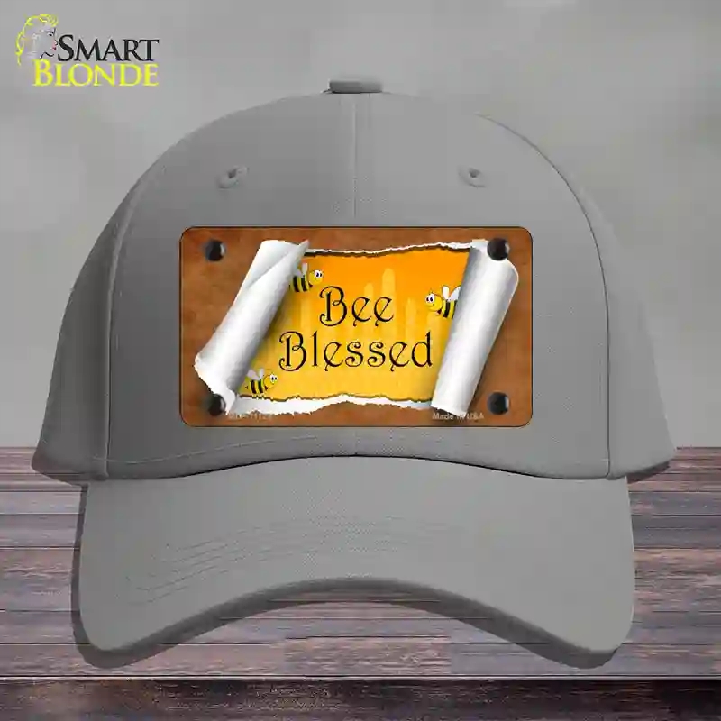 HAT23-MLP-11724 Bee Blessed Scroll Novelty License Plate Hat, Cotton - Gray