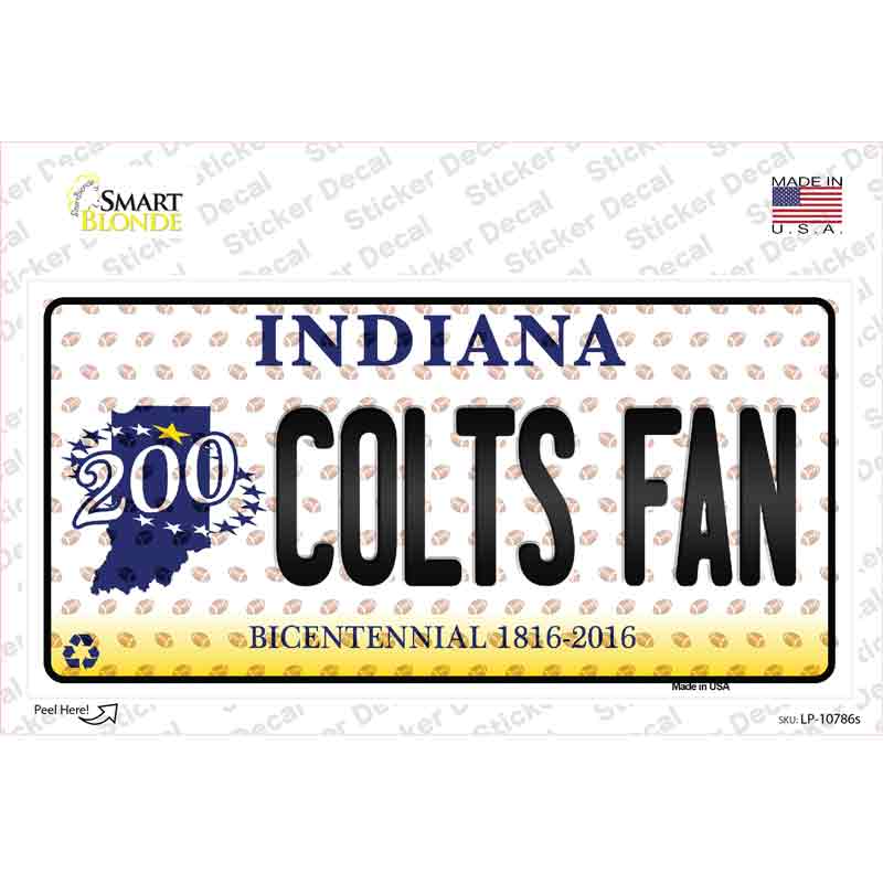 LP-10786s-M Colts Fan Bicentennial Indiana Novelty Sticker Decal, Medium