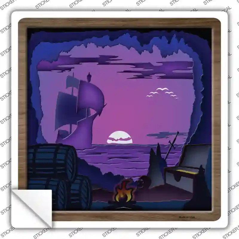 SQ-1349s-XL Pirate Cove Shadow Box Novelty Square Sticker Decal, Extra Large