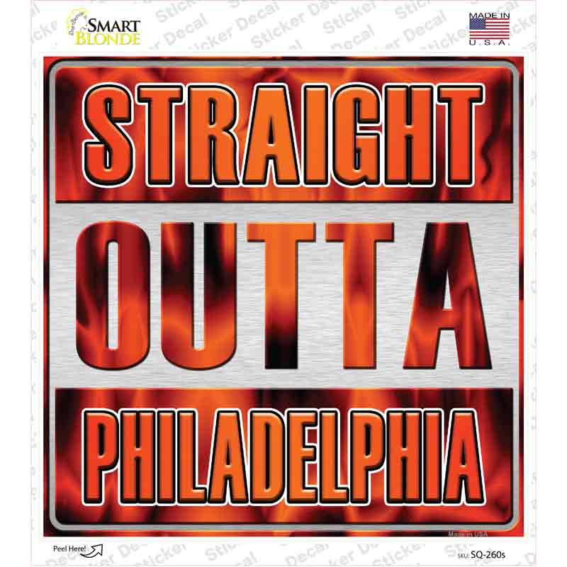 SQ-260s-M Straight Outta Philadelphia Orange Novelty Square Sticker Decal, Medium