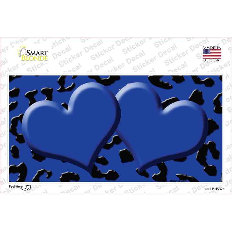 LP-4532s-M Blue Black Cheetah Center Hearts Novelty Sticker Decal, Medium