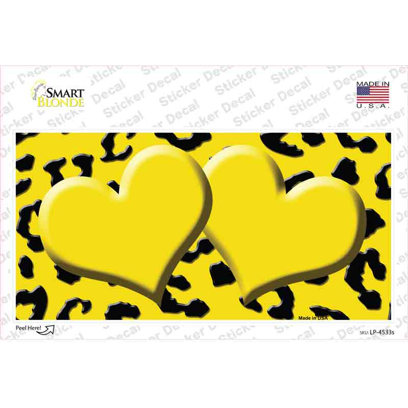 LP-4533s-M Yellow Black Cheetah Center Hearts Novelty Sticker Decal, Medium