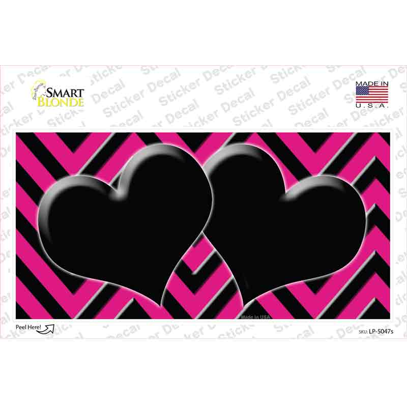 LP-5047s-M Pink Black Chevon Hearts Novelty Sticker Decal, Medium