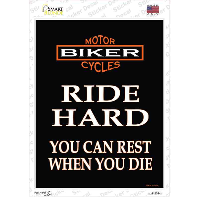 P-2044s-M Ride Hard Novelty Rectangle Sticker Decal, Medium