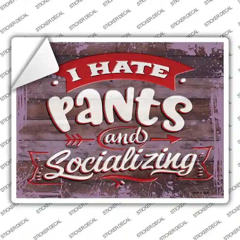 P-3480s-S I Hate Pants & Socializing Novelty Rectangular Sticker Decal, Small