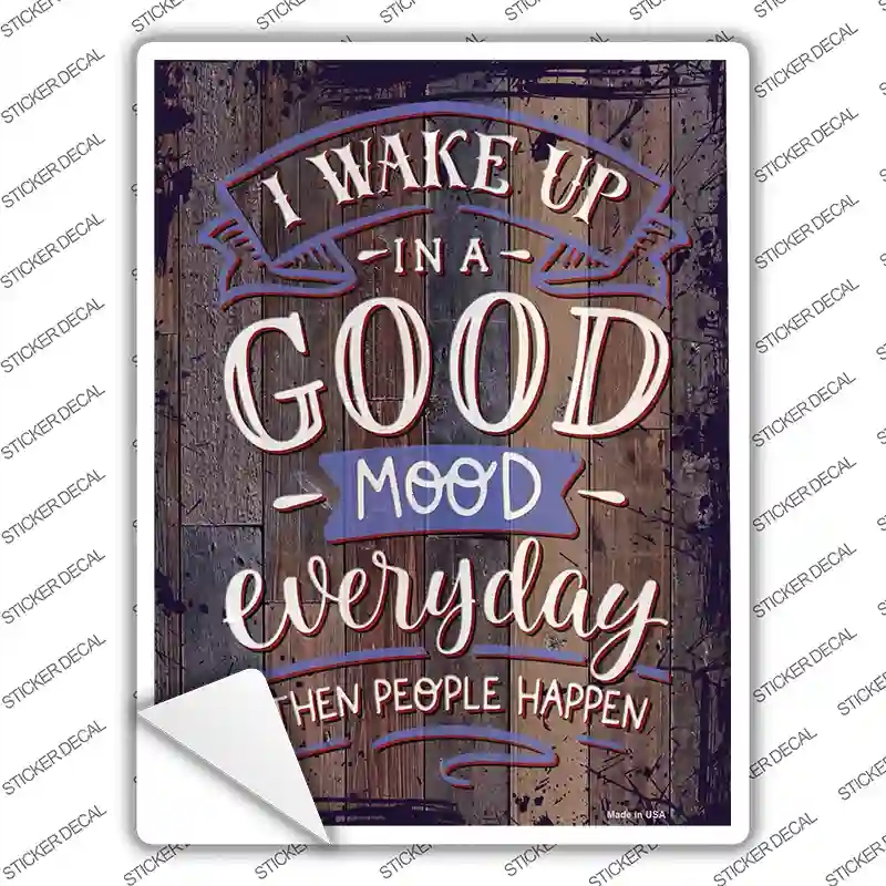 P-3488s-S Good Mood Than People Happen Novelty Rectangular Sticker Decal, Small