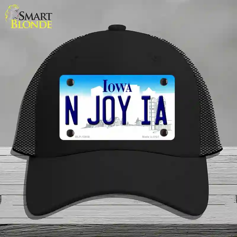 HAT01-MLP-10936 N Joy IA Iowa Novelty License Plate Hat, Mesh - Black