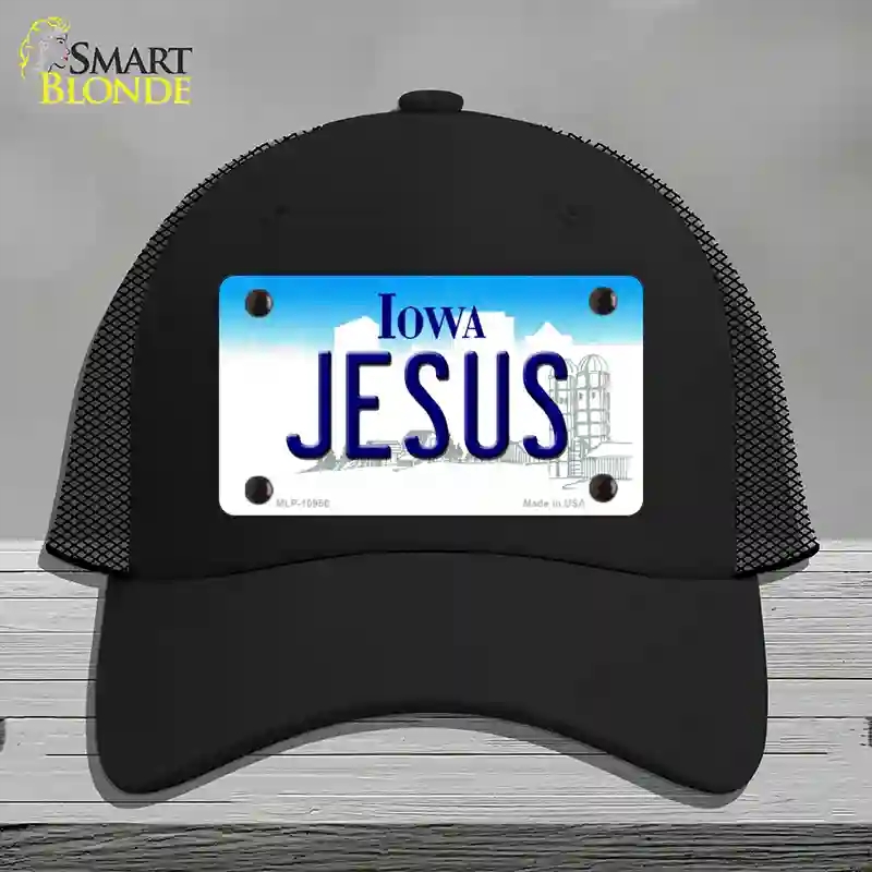 HAT01-MLP-10956 Jesus Iowa Novelty License Plate Hat, Mesh - Black