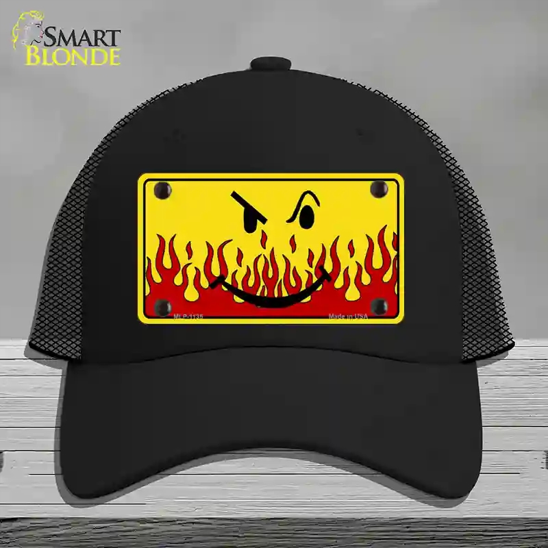 HAT01-MLP-1135 Smiley Flame Novelty License Plate Hat, Mesh - Black