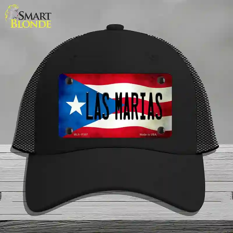 HAT01-MLP-11357 Las Marias Puerto Rico Flag Novelty License Plate Hat, Mesh - Black