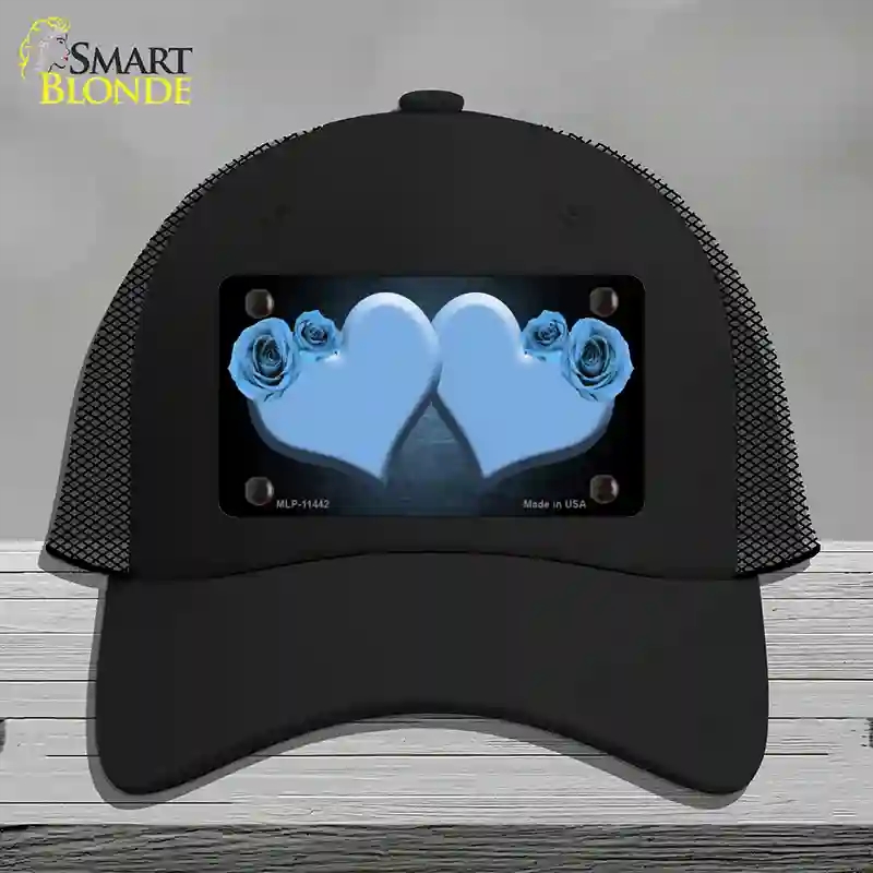 HAT01-MLP-11442 Hearts Over Roses in Light Blue Novelty License Plate Hat, Mesh - Black
