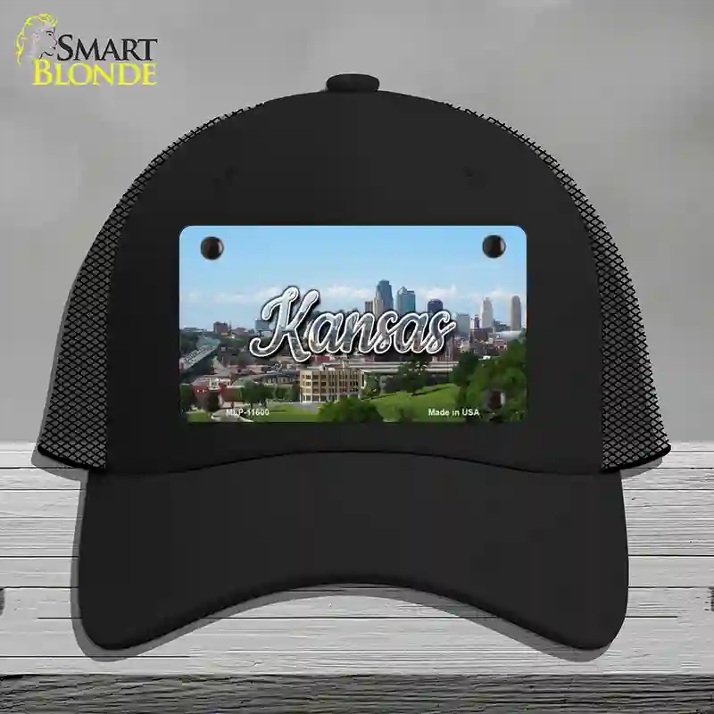 HAT01-MLP-11600 Kansas Downtown Skyline State Novelty License Plate Hat, Mesh - Black