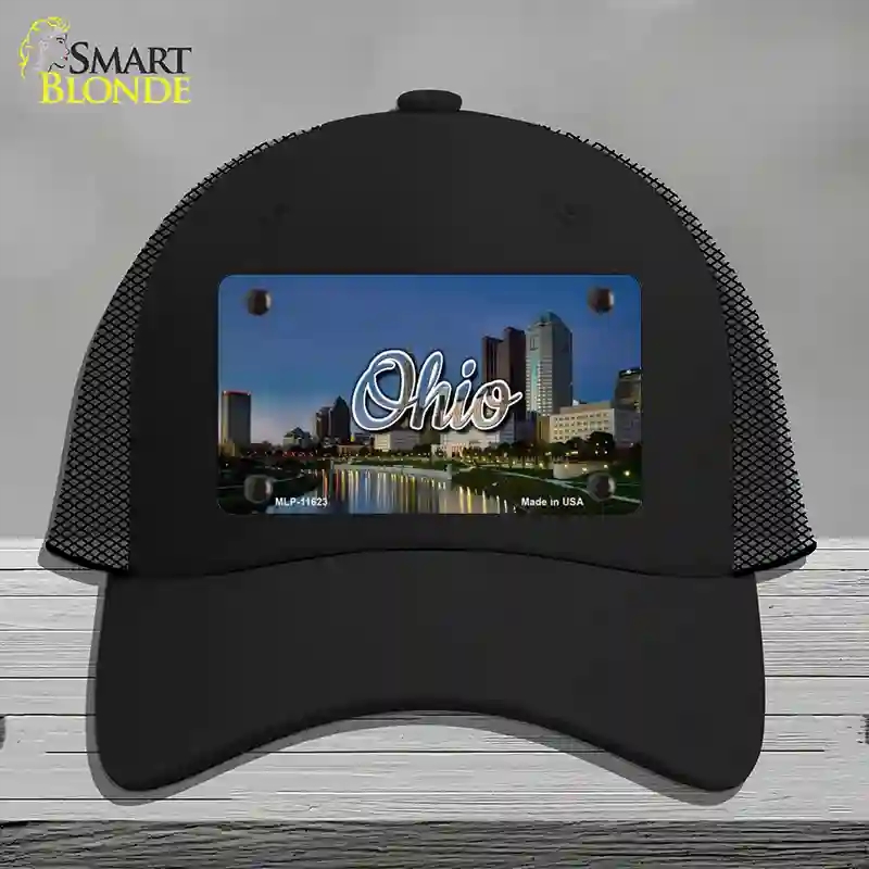 HAT01-MLP-11623 Ohio River City Skyline State Novelty License Plate Hat, Mesh - Black