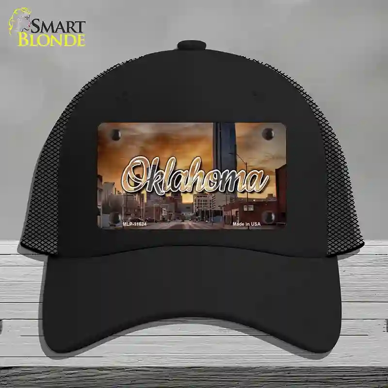 HAT01-MLP-11624 Oklahoma Sunset Skyline State Novelty License Plate Hat, Mesh - Black