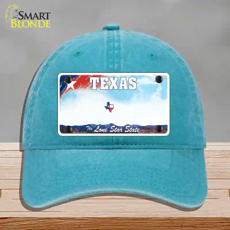 HAT10-MLP-10787 Texas   State Novelty License Plate Hat, Unconstructed Cotton - Lake Blue