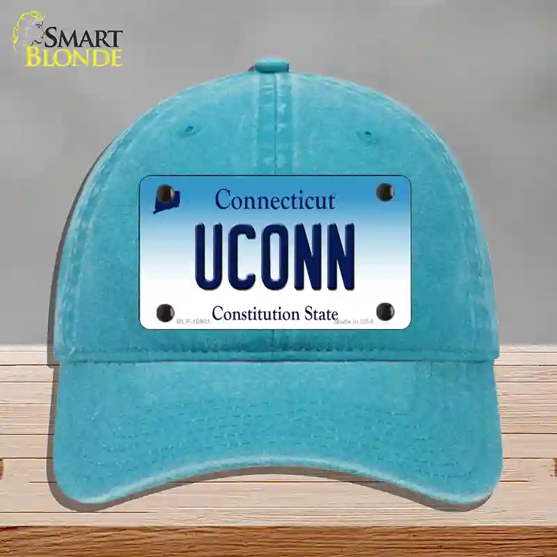 HAT10-MLP-10901 UConn Connecticut Novelty License Plate Hat, Unconstructed Cotton - Lake Blue