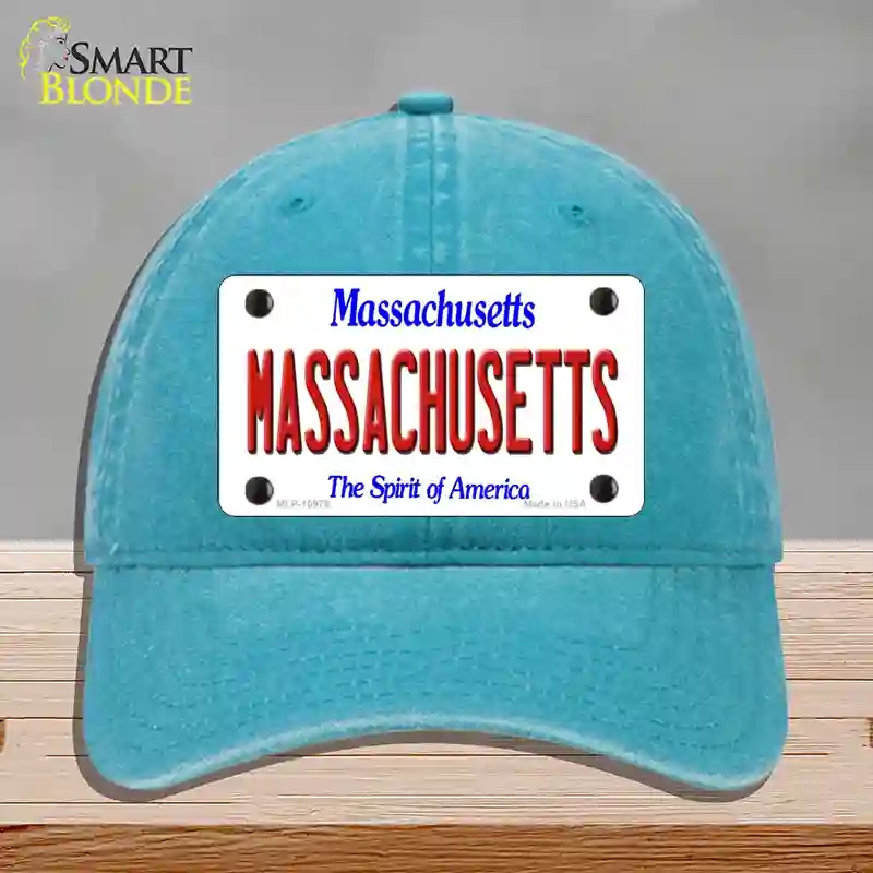 HAT10-MLP-10978 Massachusetts State Novelty License Plate Hat, Unconstructed Cotton - Lake Blue