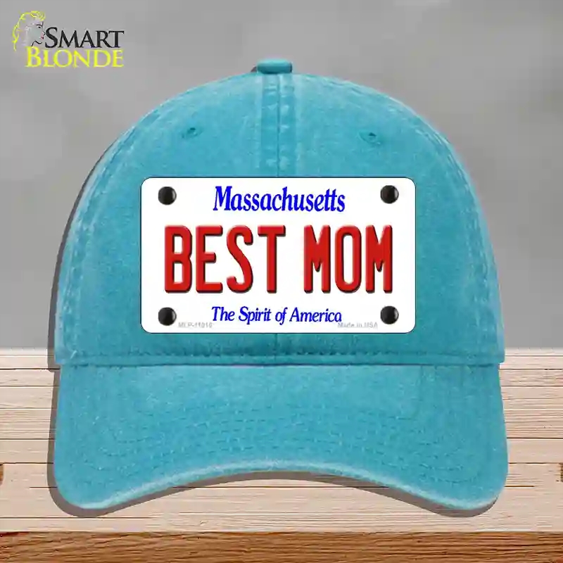 HAT10-MLP-11016 Best Mom Massachusetts Novelty License Plate Hat, Unconstructed Cotton - Lake Blue