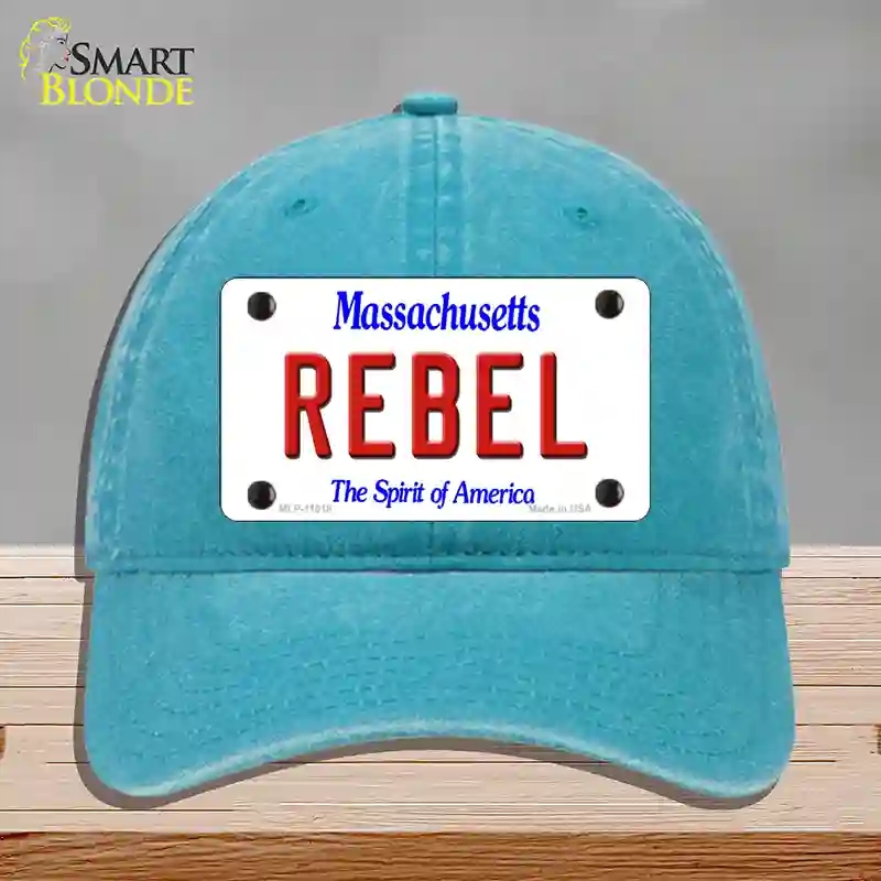 HAT10-MLP-11018 Rebel Massachusetts Novelty License Plate Hat, Unconstructed Cotton - Lake Blue