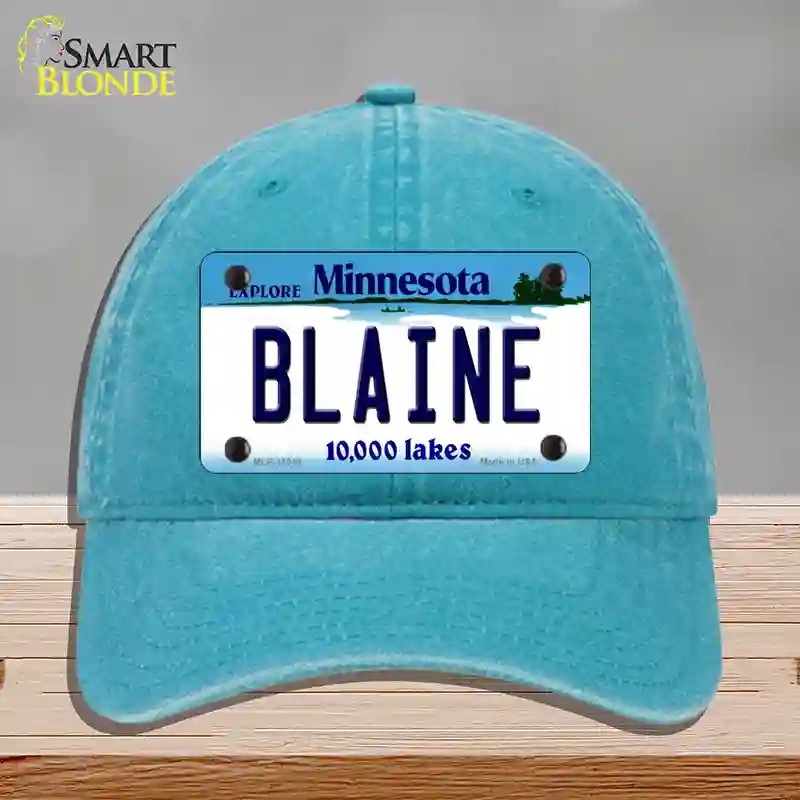 HAT10-MLP-11048 Blaine Minnesota State Novelty License Plate Hat, Unconstructed Cotton - Lake Blue