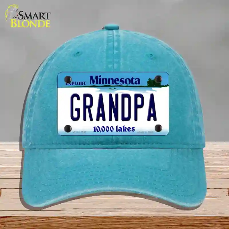 HAT10-MLP-11059 Grandpa Minnesota State Novelty License Plate Hat, Unconstructed Cotton - Lake Blue