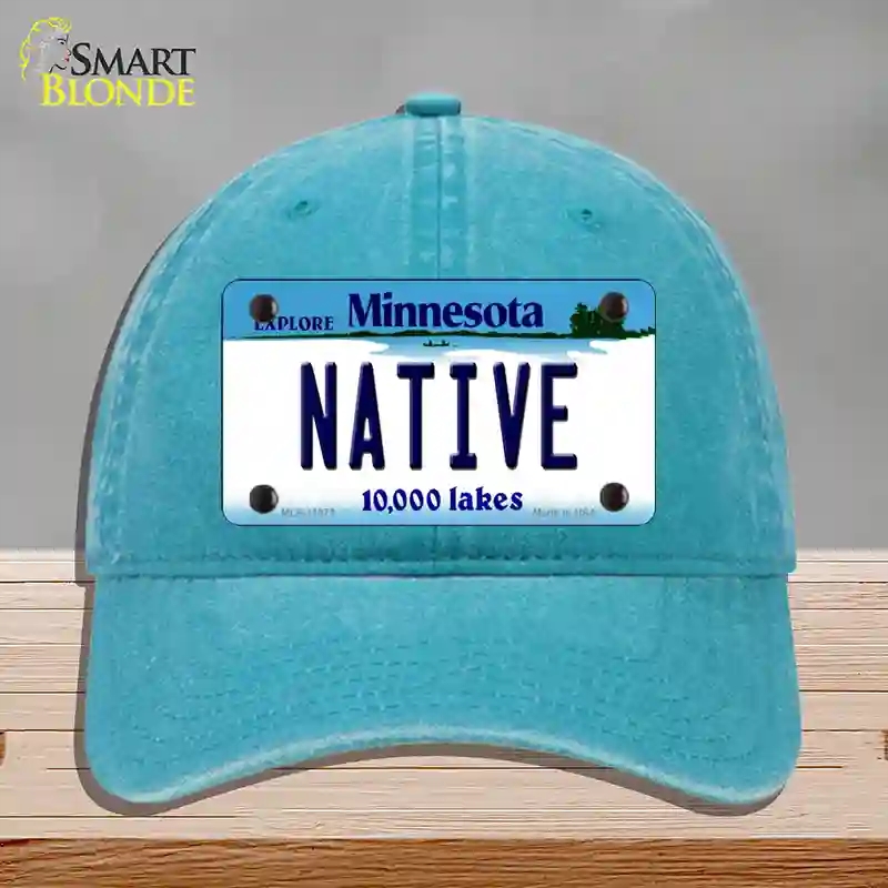 HAT10-MLP-11073 Native Minnesota State Novelty License Plate Hat, Unconstructed Cotton - Lake Blue