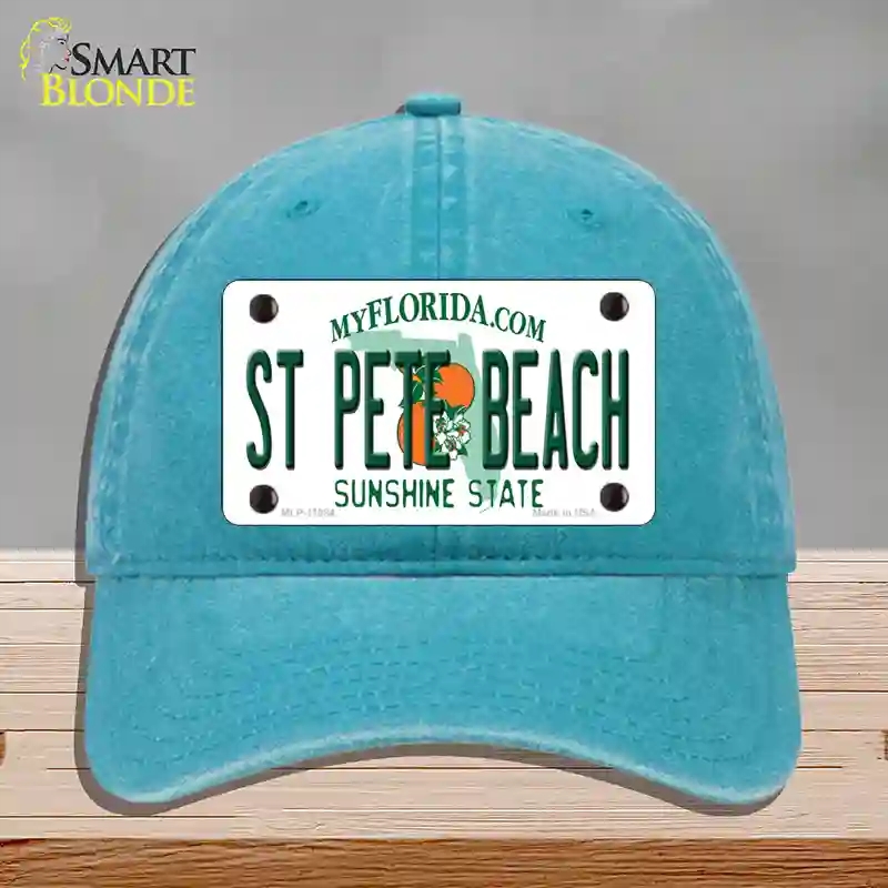 HAT10-MLP-11084 St Pete Beach Florida Novelty License Plate Hat, Unconstructed Cotton - Lake Blue