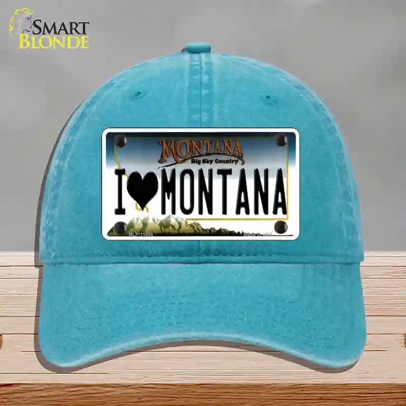 HAT10-MLP-11086 I Love Montana State Novelty License Plate Hat, Unconstructed Cotton - Lake Blue