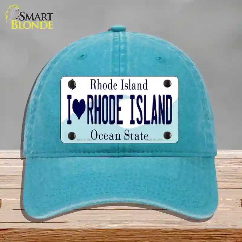 HAT10-MLP-11180 I Love Rhode Island State Novelty License Plate Hat, Unconstructed Cotton - Lake Blue