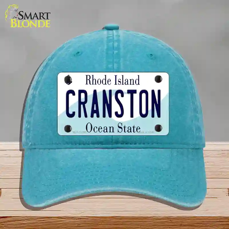 HAT10-MLP-11185 Cranston Rhode Island State Novelty License Plate Hat, Unconstructed Cotton - Lake Blue