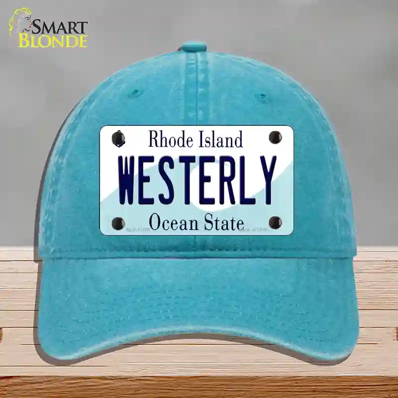HAT10-MLP-11188 Westerly Rhode Island State Novelty License Plate Hat, Unconstructed Cotton - Lake Blue