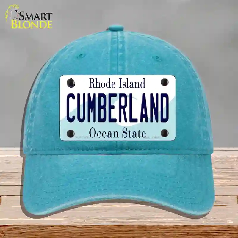 HAT10-MLP-11191 Cumberland Rhode Island State Novelty License Plate Hat, Unconstructed Cotton - Lake Blue